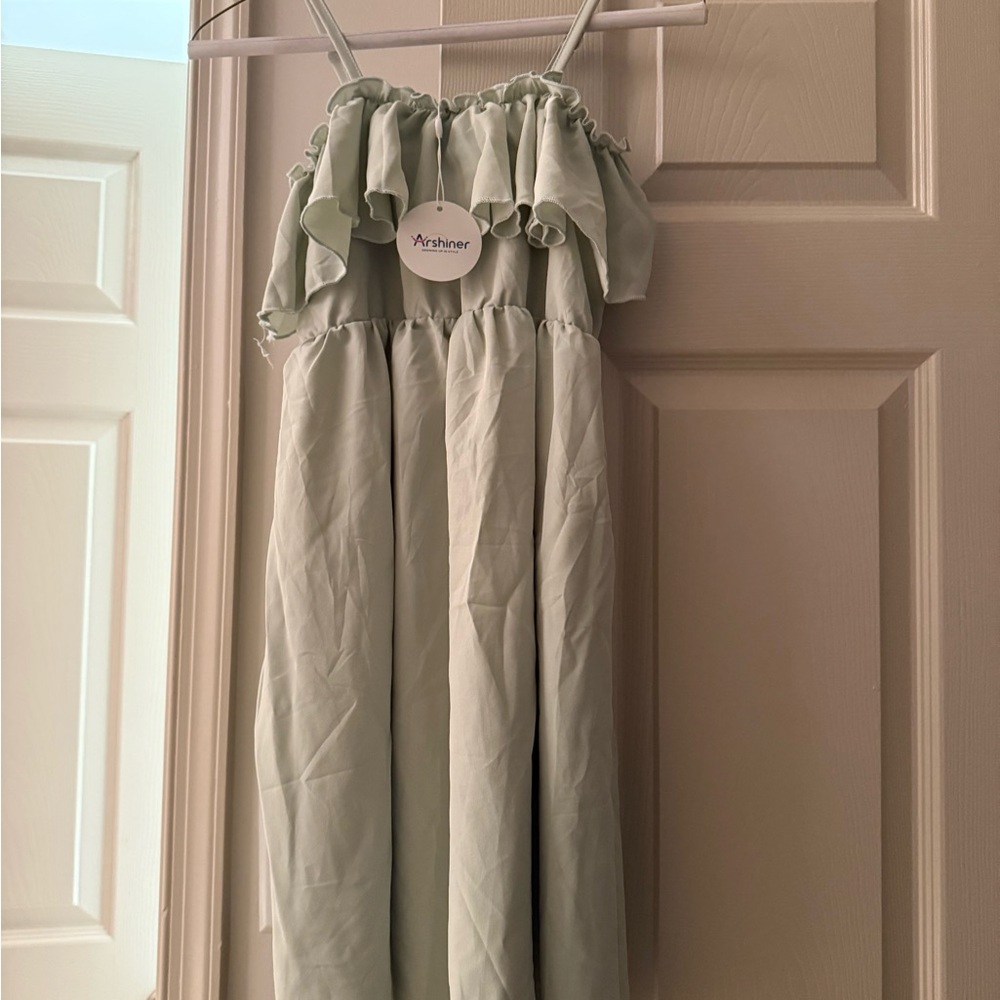 Arshiner Light Green Ruffle Dress